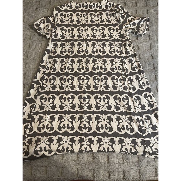 Loft Grey And White Short Sleeve A-line Knee Length T-shirt Dress Size Small - Picture 9 of 14